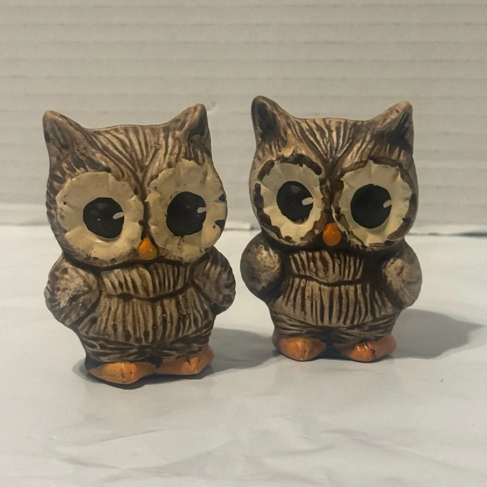 Vintage Ceramic Adorable Brown Owl Salt and Pepper Set